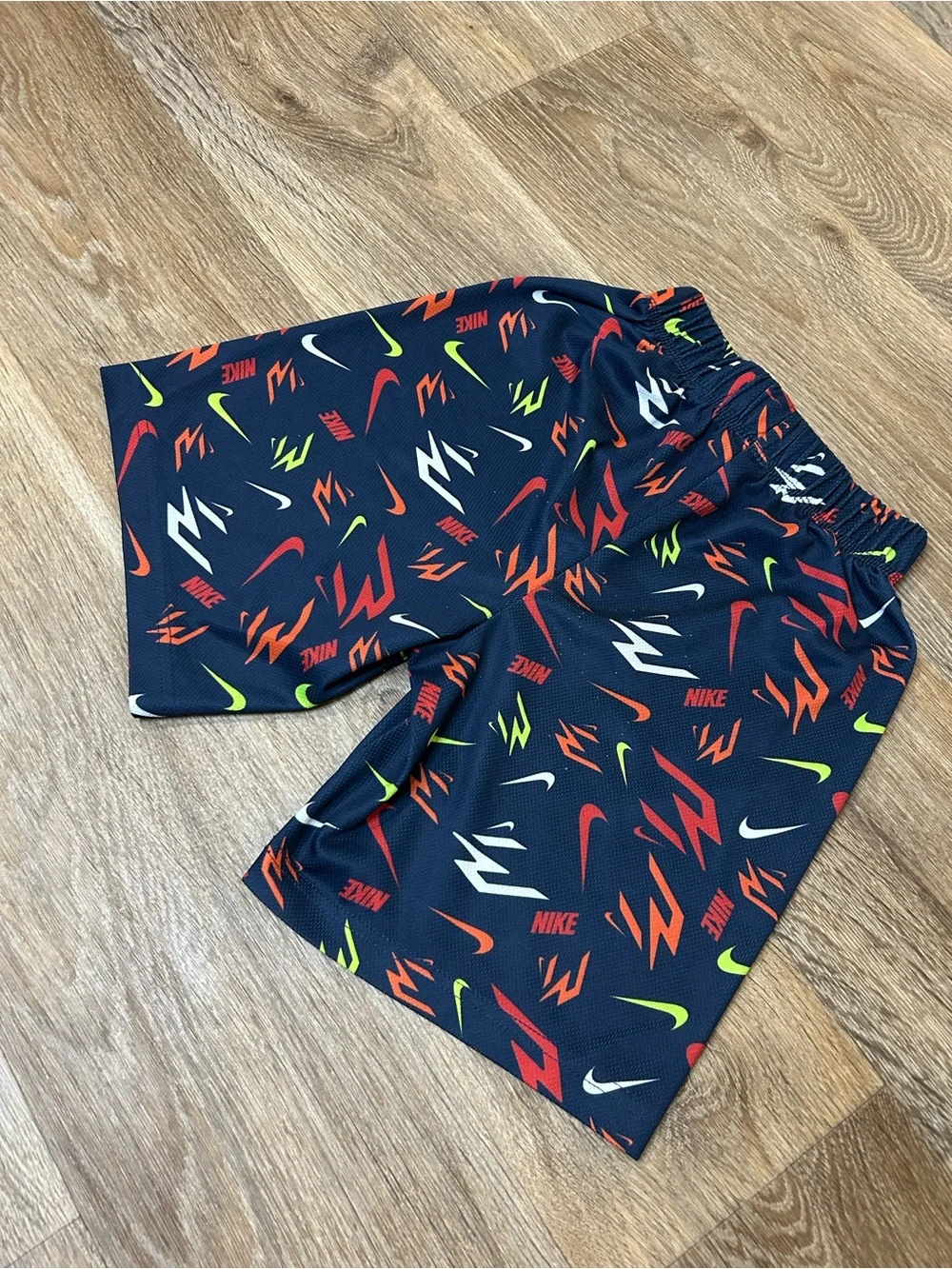 Nike Navy Boys' Graphic Athletic Shorts with Red, White & Neon Accents